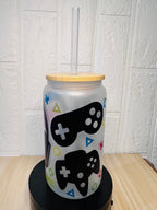 Gamer Glass Can, 16oz Libby Glass can, 12oz Glass can, Gifts for Gamer, Frosted Glass Tumbler, Gamer Glass Tumbler, Glass Tumbler, Glass Can