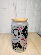 Gamer Glass Can, 16oz Libby Glass can, 12oz Glass can, Gifts for Boys, Frosted Glass Tumbler, Gamer Glass Tumbler, Glass Tumbler, Glass Can