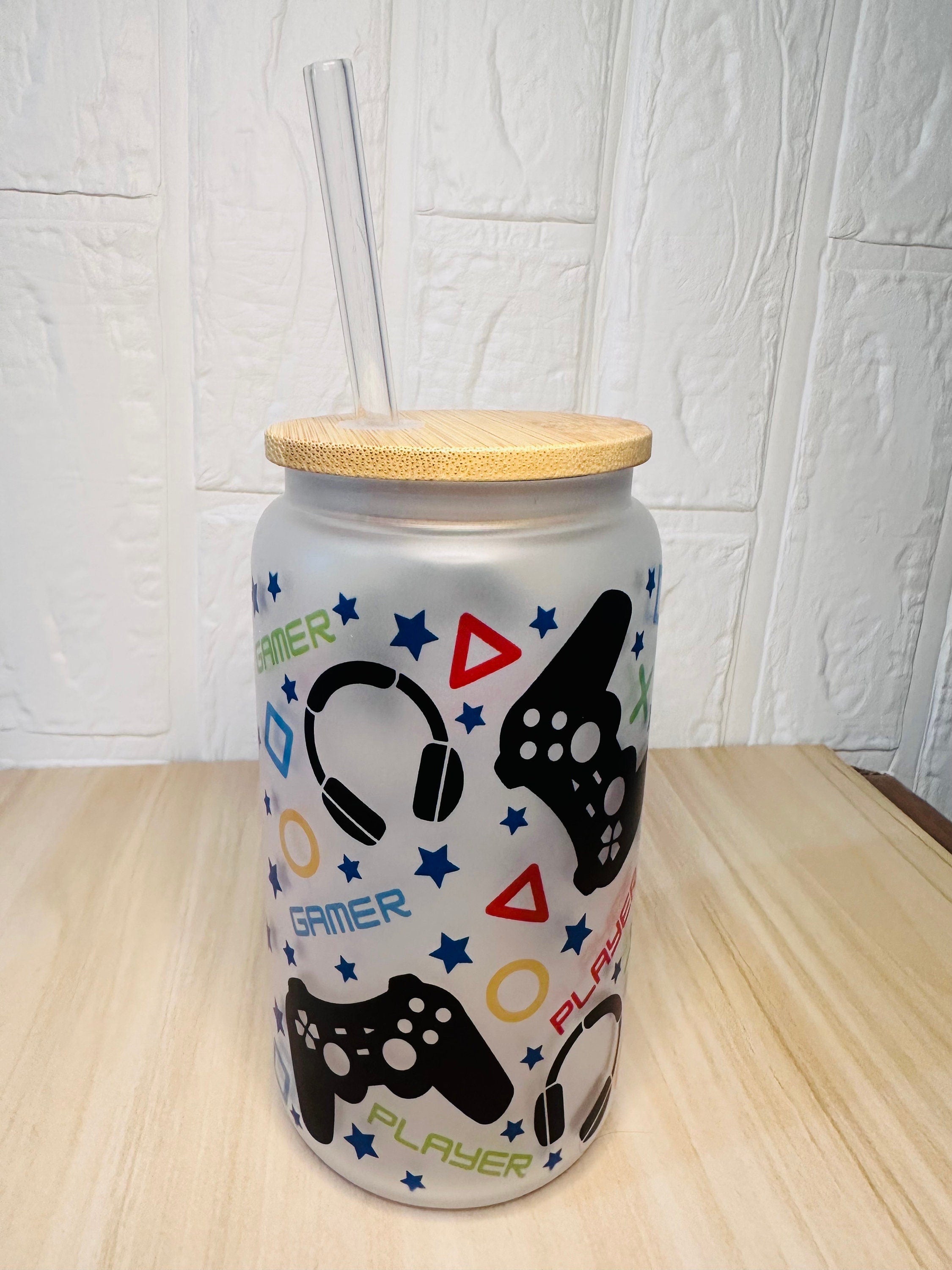 Gamer Glass Can, 16oz Libby Glass can, 12oz Glass can, Gifts for Boys, Frosted Glass Tumbler, Gamer Glass Tumbler, Glass Tumbler, Glass Can