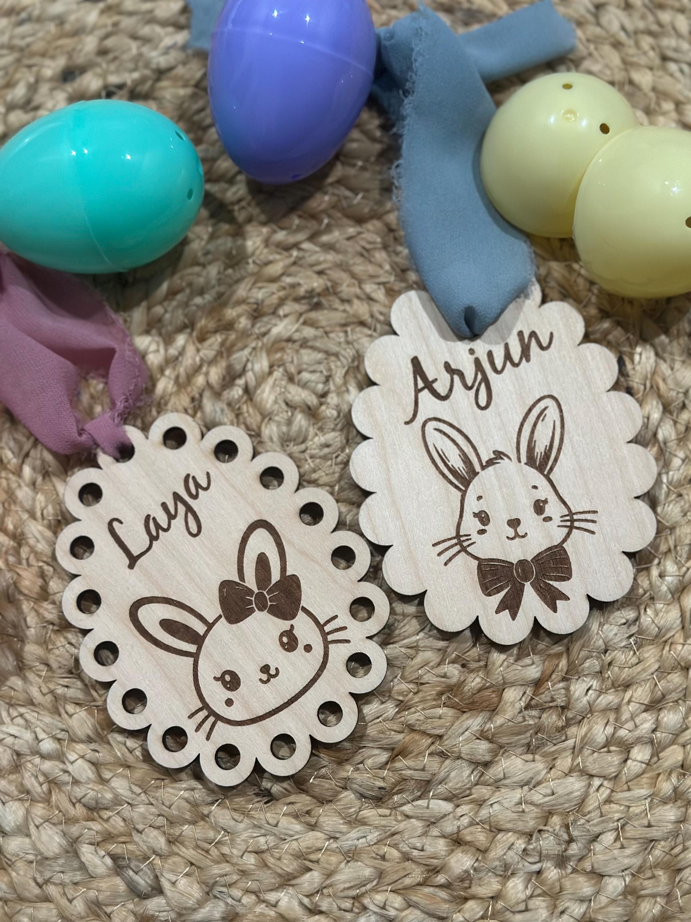 Personalized Easter Basket Tags | Custom Name Egg Ornaments | Laser Cut Wooden Easter Gift | Bunny Name Tag | Spring Decor | Basket tags