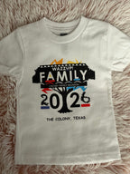 Custom white toddler DTF t-shirt with Wazzup Family reunion 2026 print