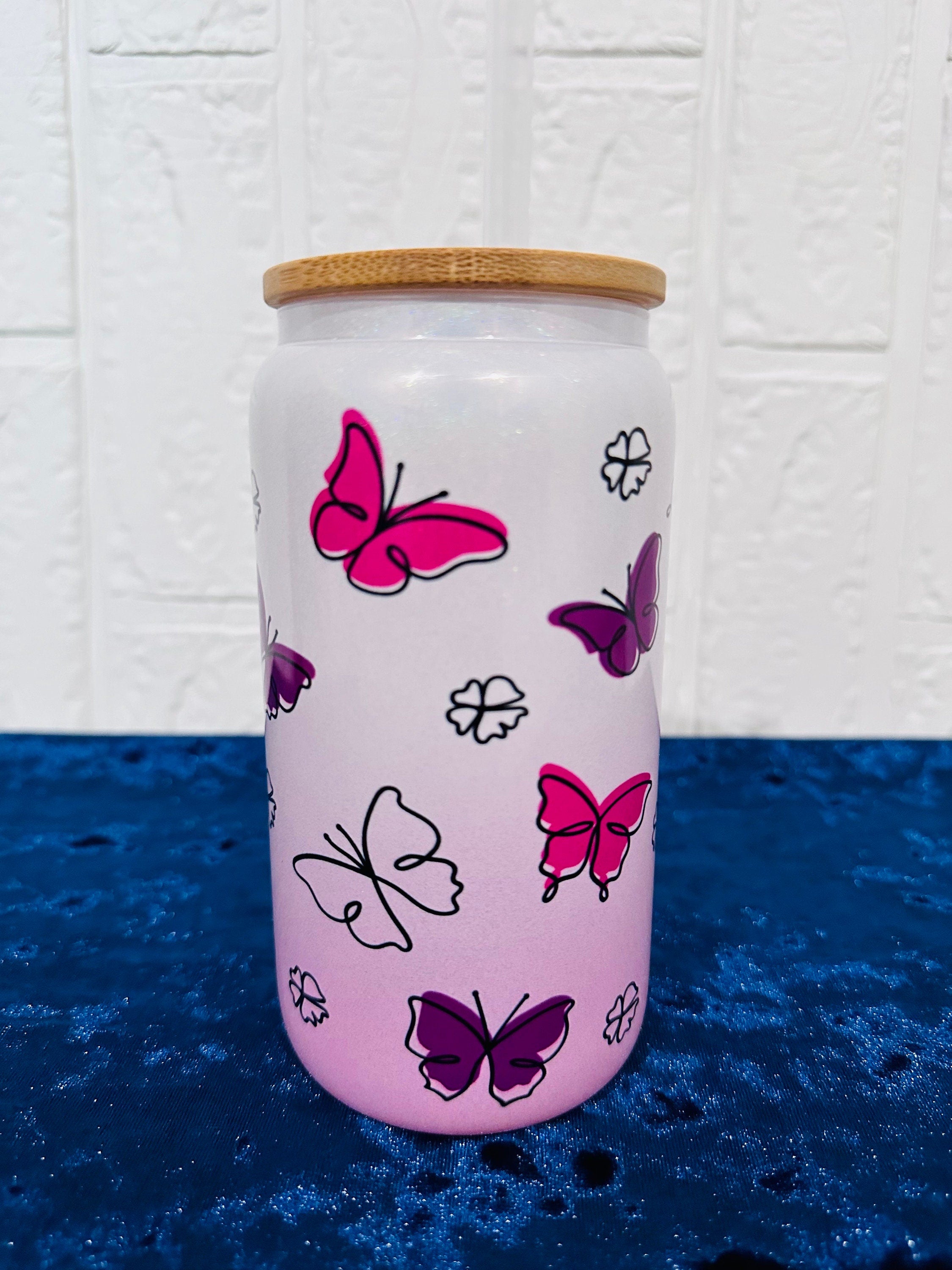 16oz Libby Glass can, Gradient Ombre Pink Glass can, Gifts for Girls, Shimmer Glass Tumbler, 16oz Glass Tumbler, Glass Tumbler, Glass Cup