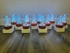 Row of Lord Ganesha LED night lights glowing blue on wooden bases – laser engraved acrylic lamps, bulk return gifts