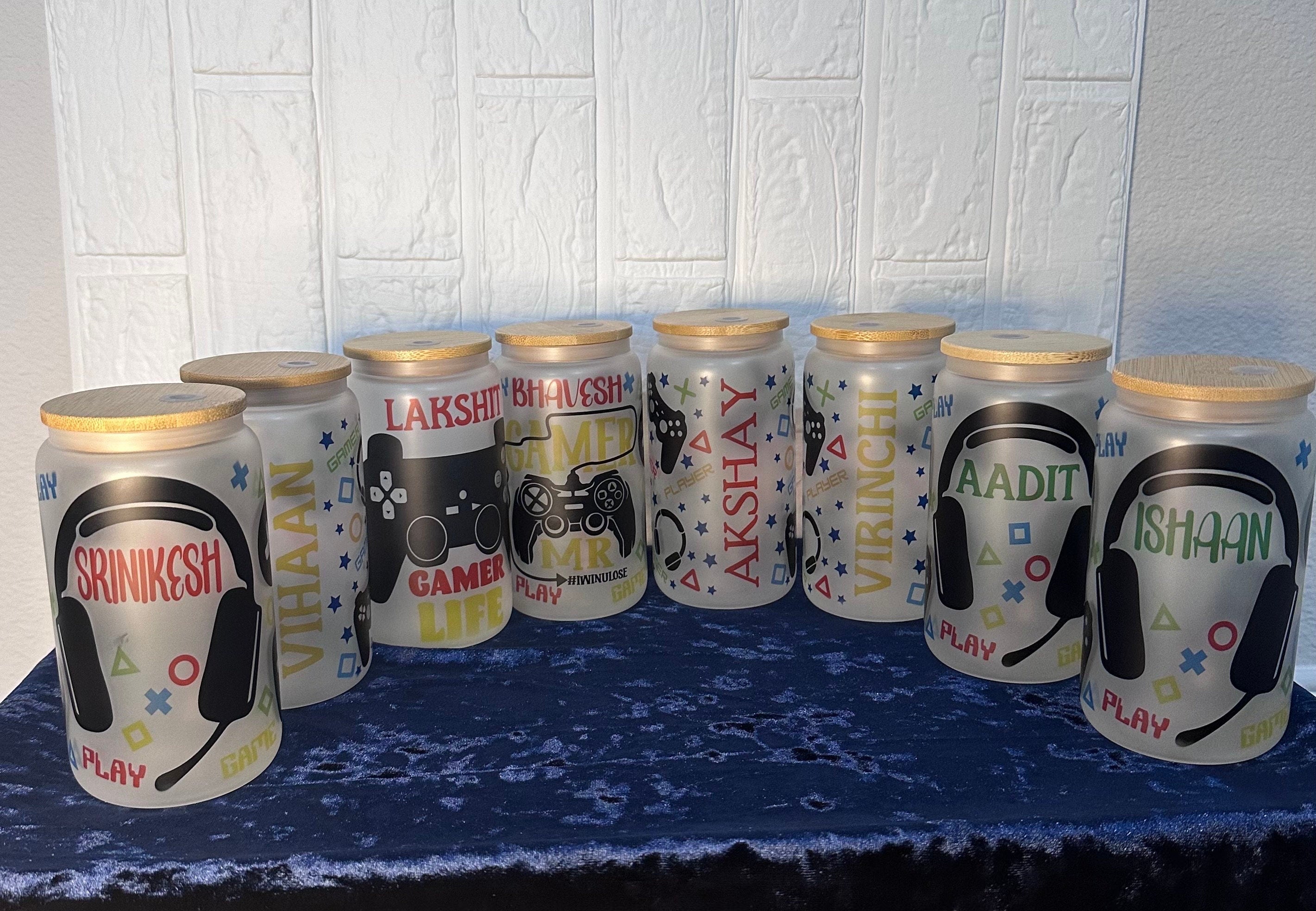 Gamer Glass Can, 16oz Libby Glass can, 12oz Glass can, Gifts for Boys, Frosted Glass Tumbler, Gamer Glass Tumbler, Glass Tumbler, Glass Can