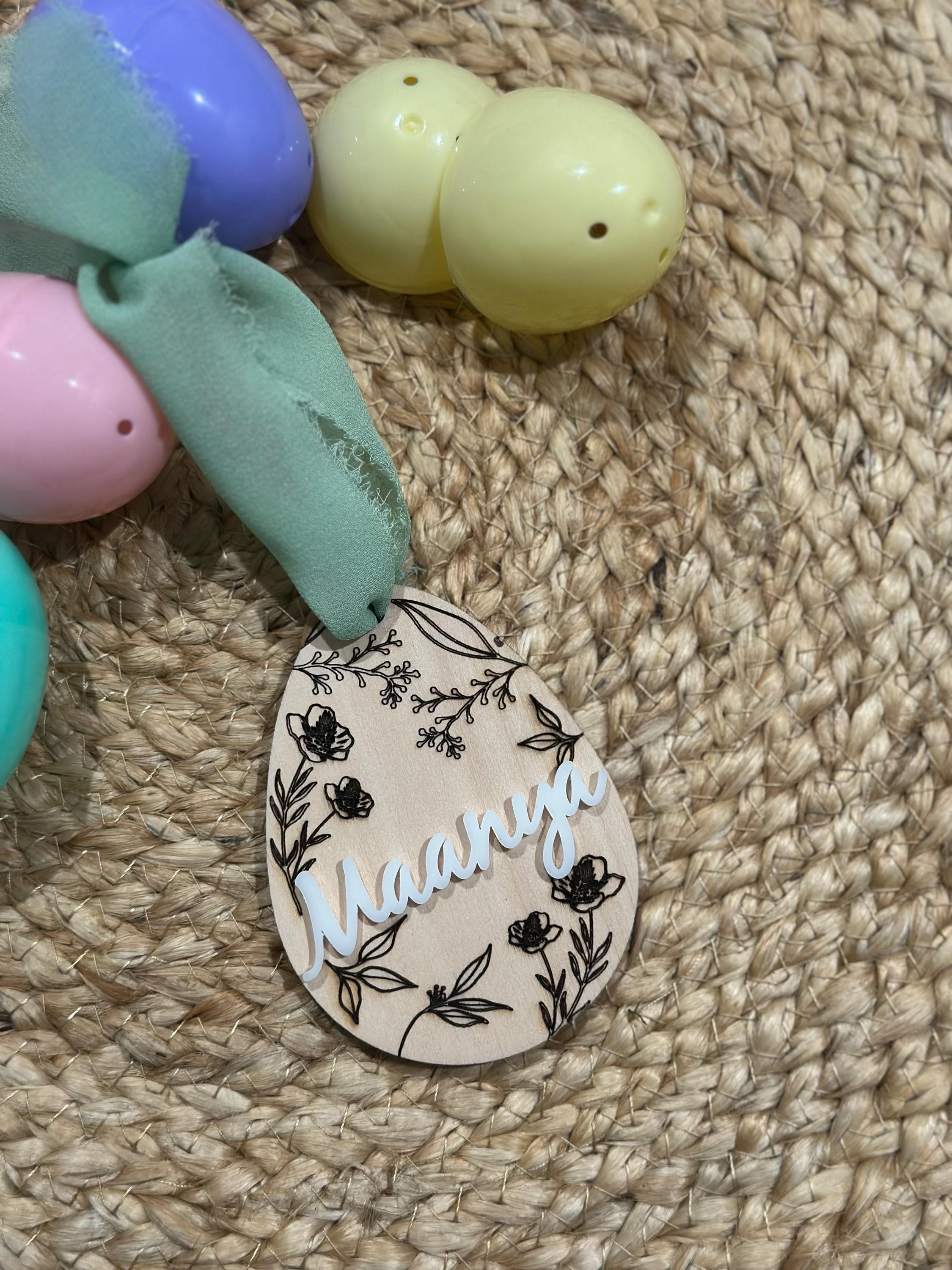 Personalized Easter Basket Tags | Custom Name Egg Ornaments | Laser Cut Wooden Easter Gift | Bunny Name Tag | Spring Decor | Basket tags
