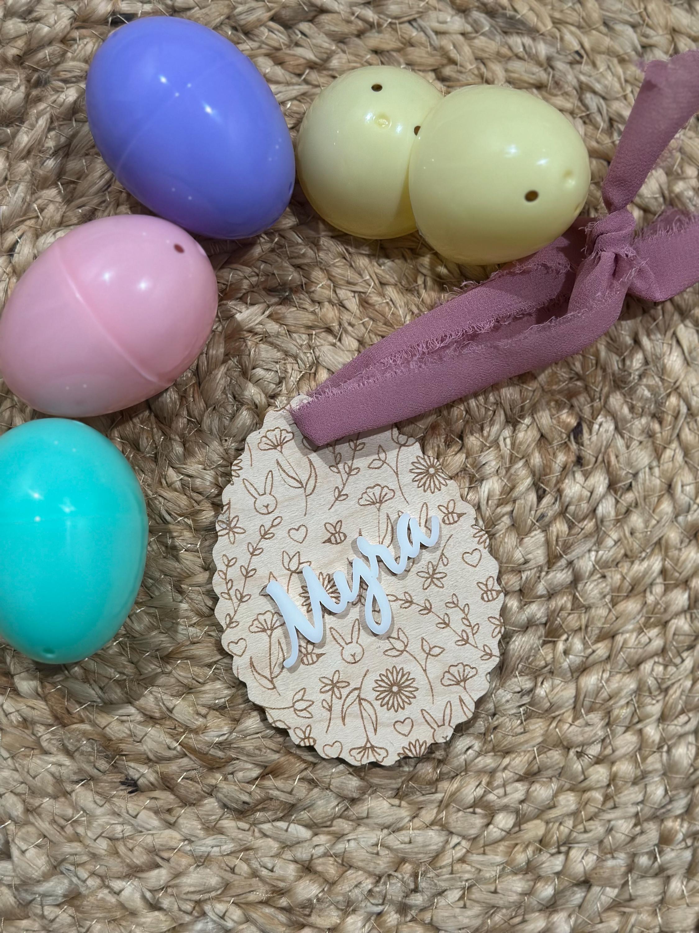 Personalized Easter Basket Tags | Custom Name Egg Ornaments | Laser Cut Wooden Easter Gift | Bunny Name Tag | Spring Decor | Basket tags