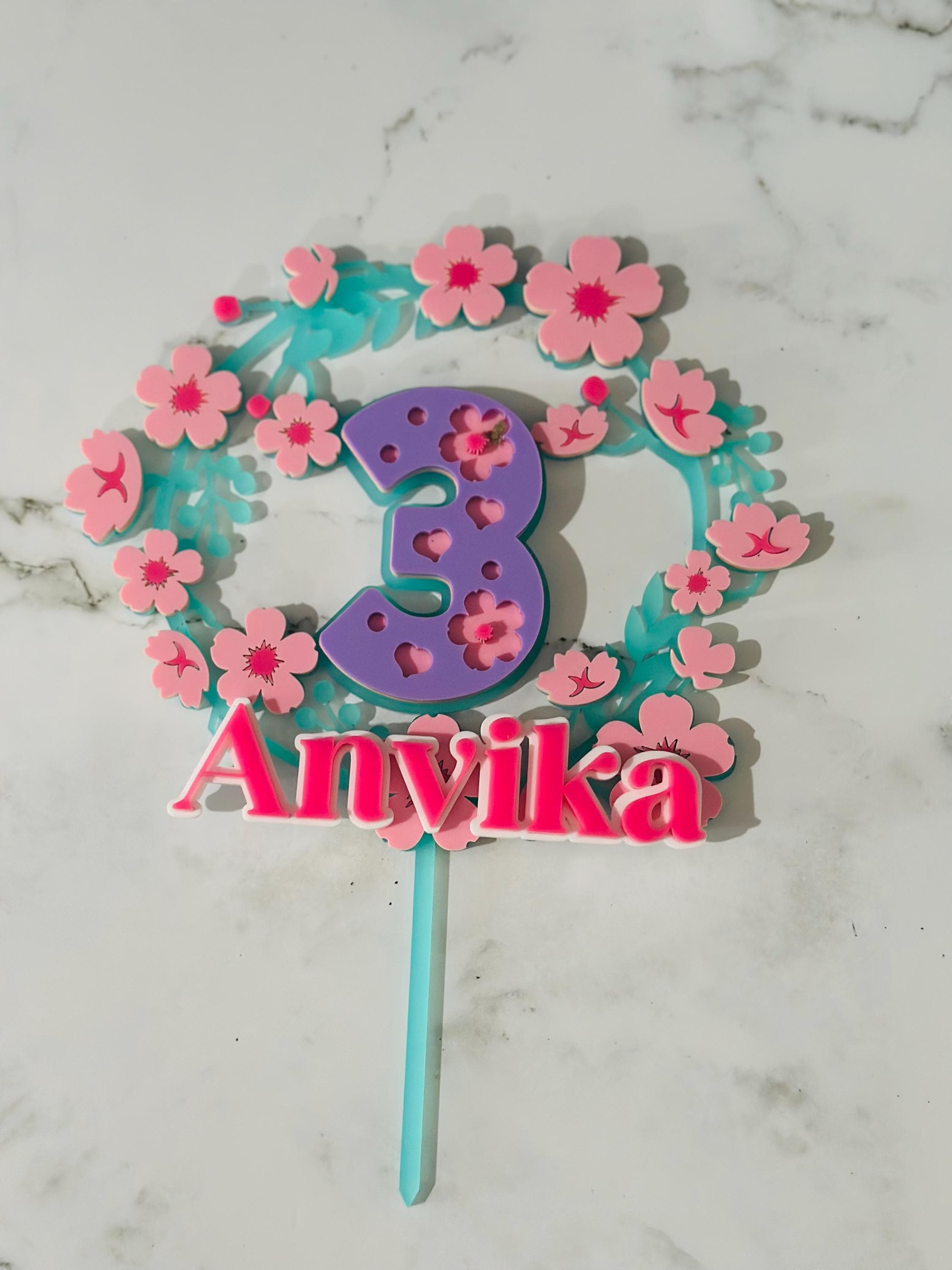 Acrylic Caketopper, Spring theme Caketopper, Floral Caketopper, Birthday Caketopper, Flowers Caketopper, Acrylic Birthday Caketopper, Party