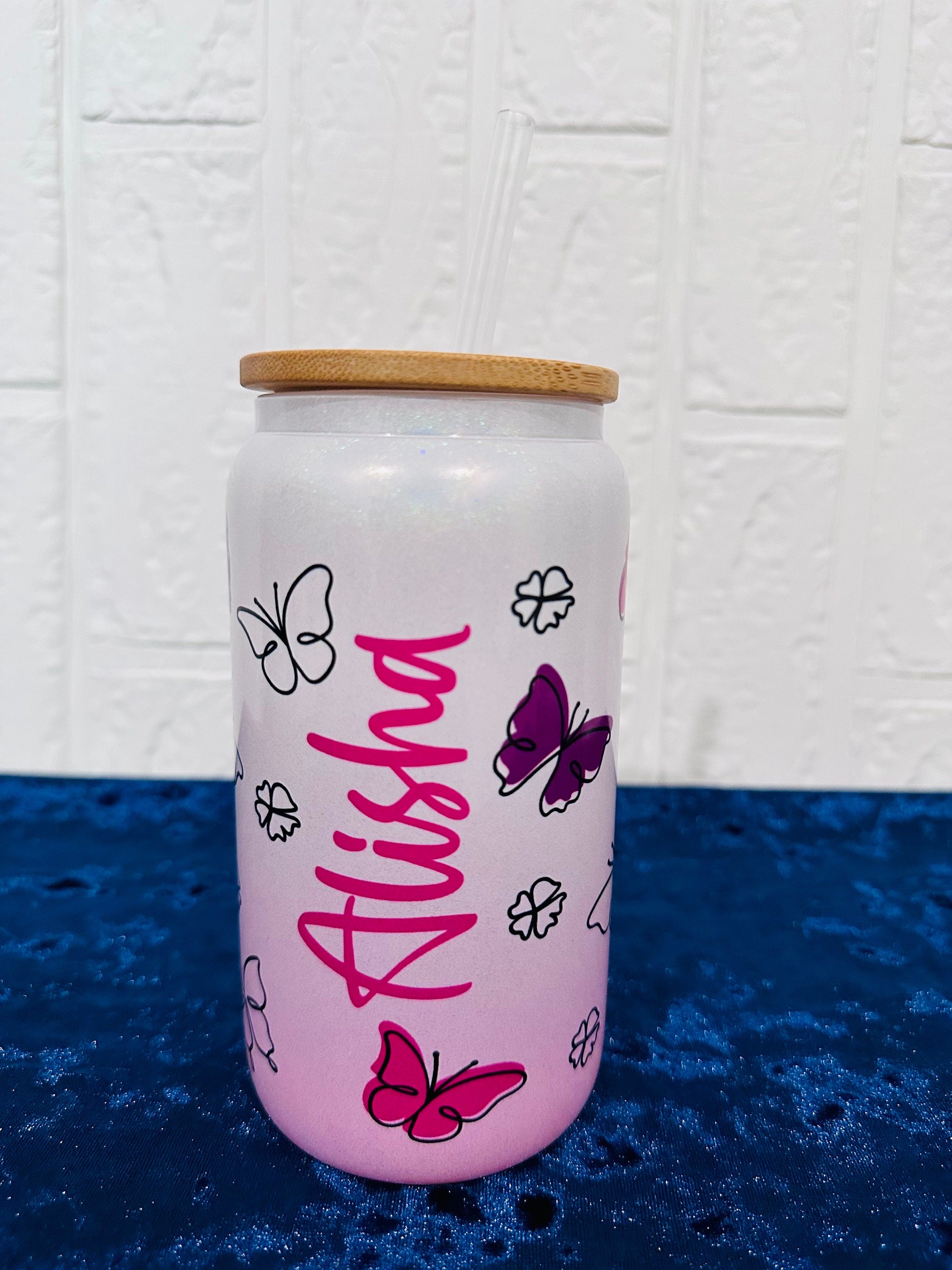16oz Libby Glass can, Gradient Ombre Pink Glass can, Gifts for Girls, Shimmer Glass Tumbler, 16oz Glass Tumbler, Glass Tumbler, Glass Cup