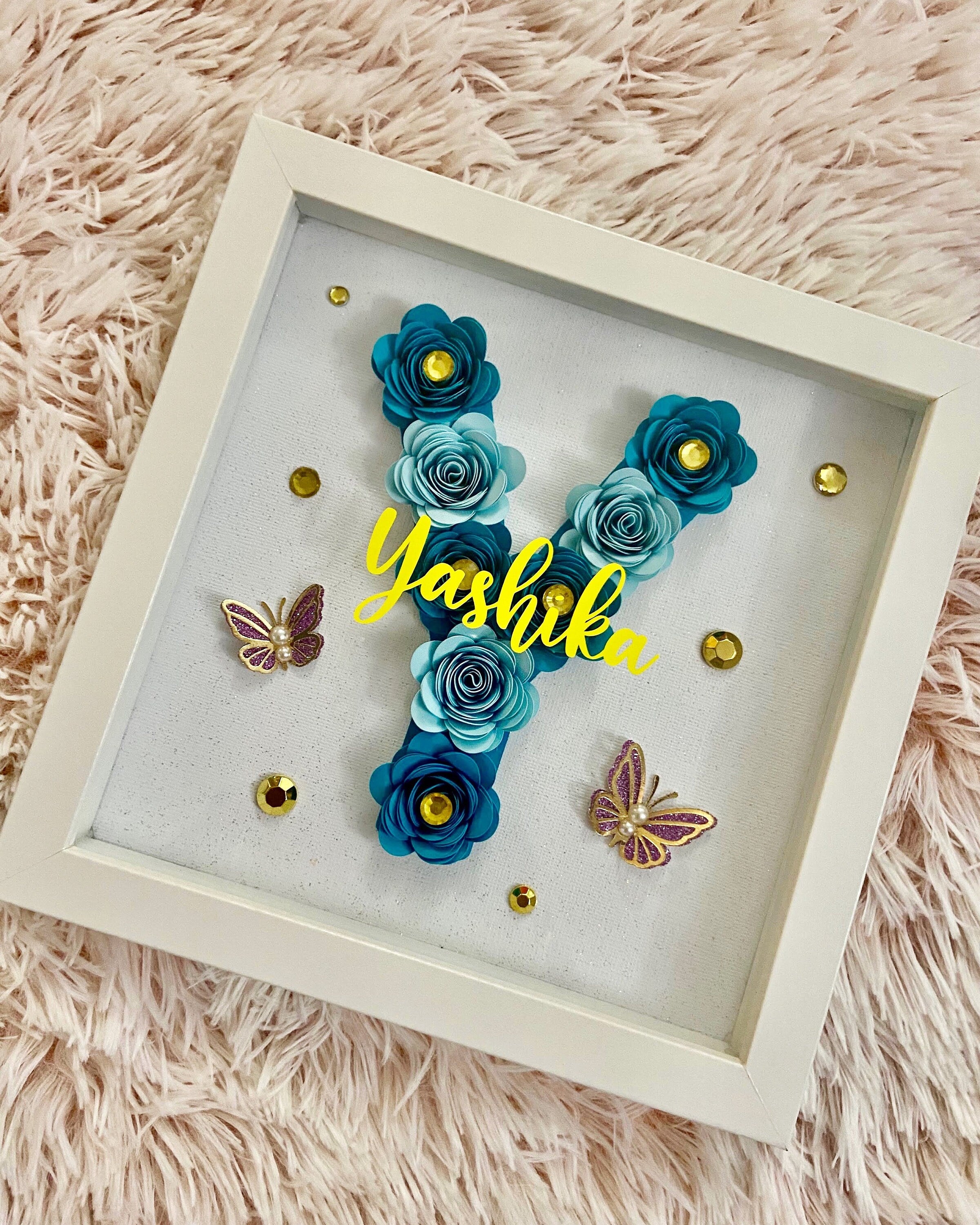 Personalised Initial Shadow Box, Custom Shadow Box, Paper flower Shadow Box, ShadowBox, Return Gifts, Initial Shadow Box, Birthday Gifts