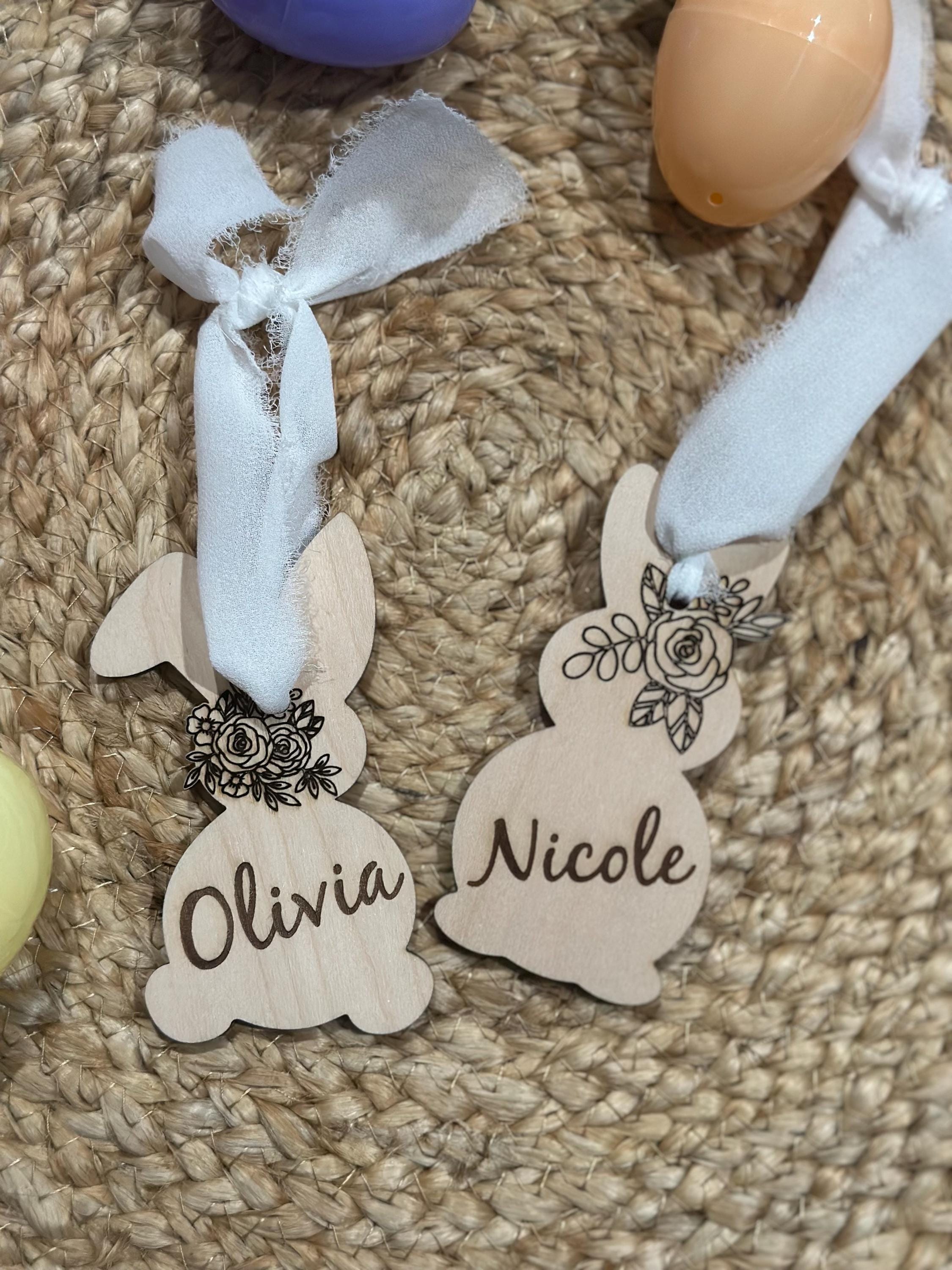 Personalized Easter Basket Tags | Custom Name Egg Ornaments | Laser Cut Wooden Easter Gift | Bunny Name Tag | Spring Decor | Basket tags