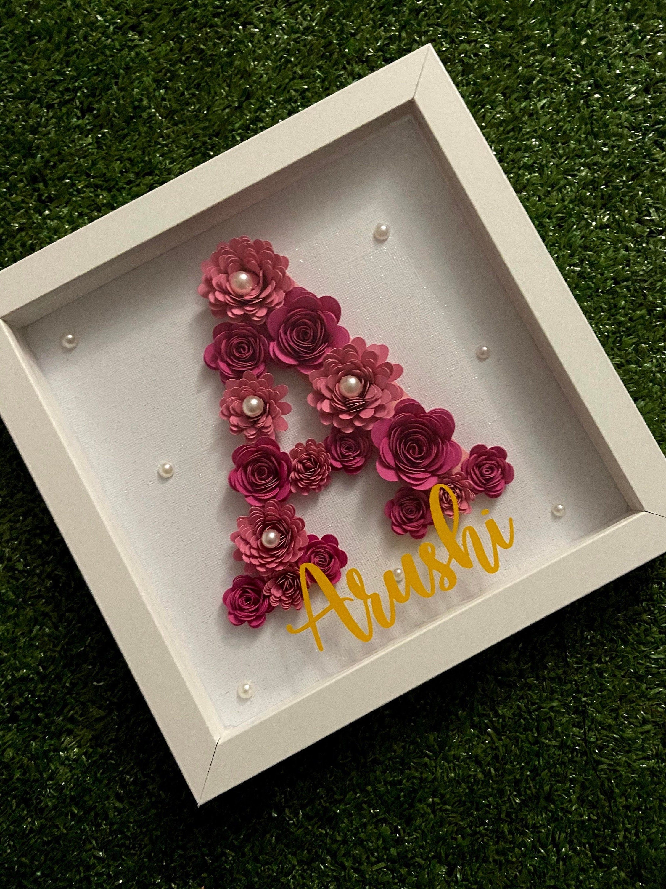 Personalised Initial Shadow Box, Custom Shadow Box, Paper flower Shadow Box, ShadowBox, Return Gifts, Initial Shadow Box, Birthday Gifts