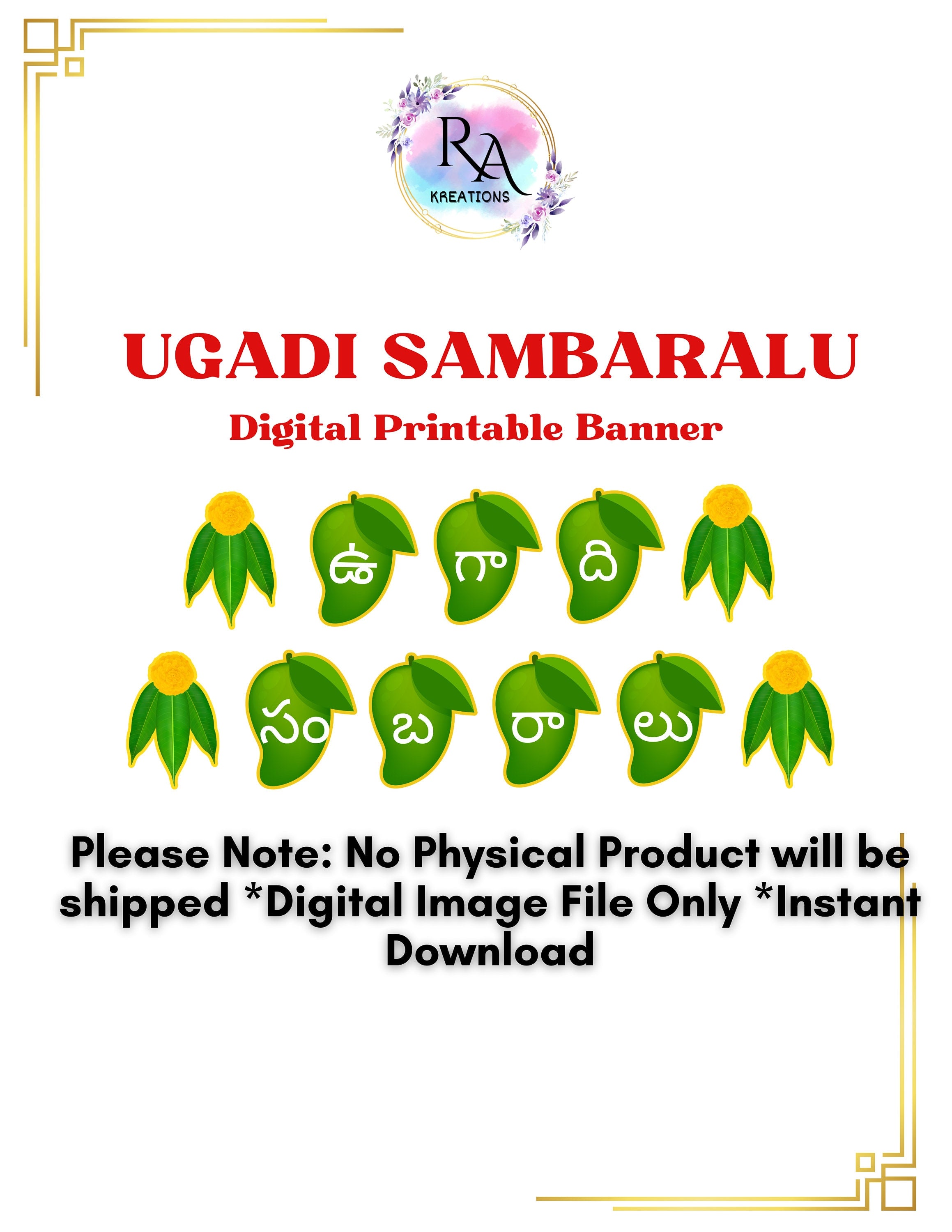 Ugadi Sambaralu Banner Digital Download, Ugadi Banner, Ugadi Digital Banner , Ugadi Printable Banner, Indian Festival Banner, Ugadi Festival