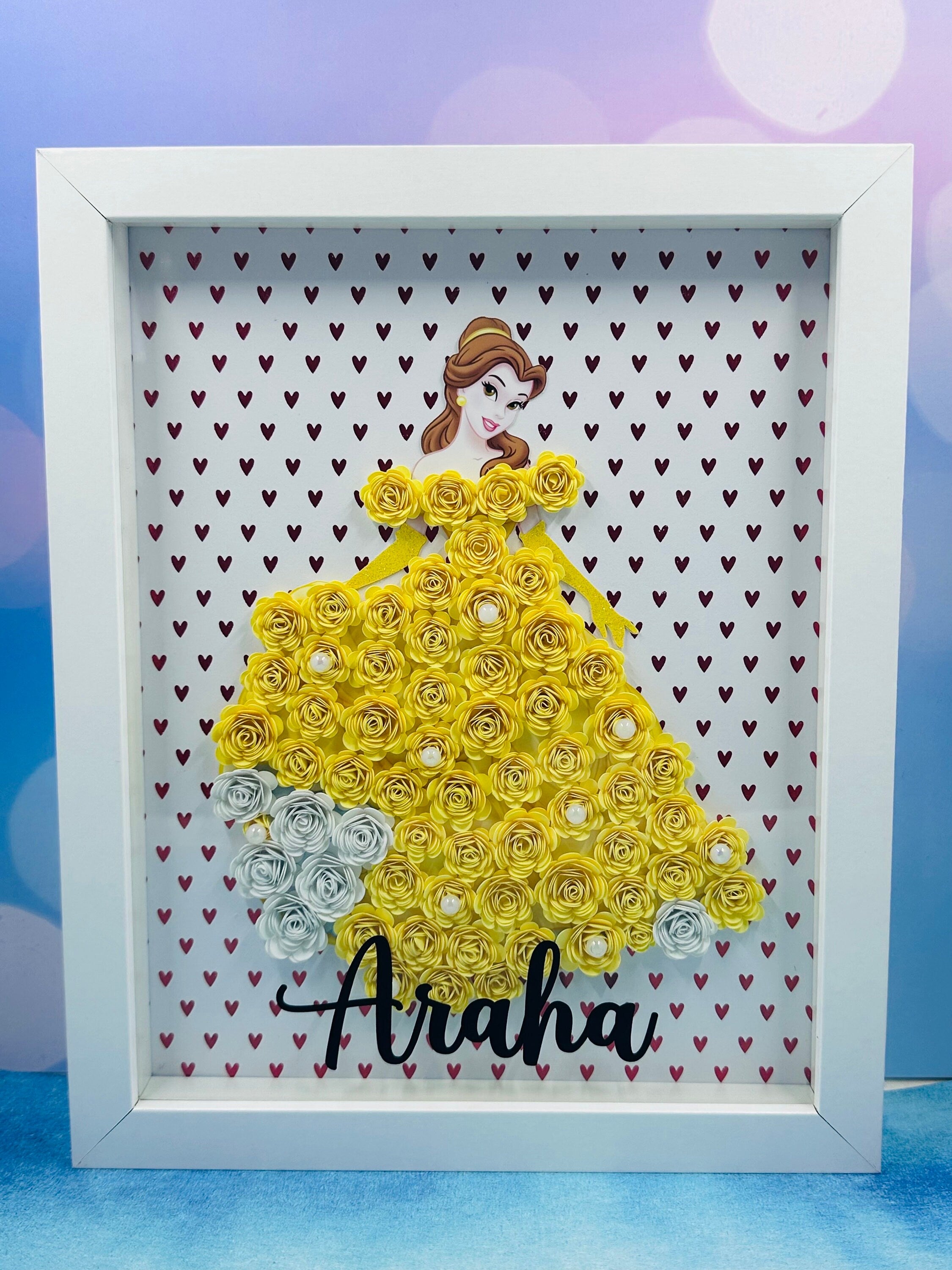 Princess Shaow Box, Paper Flower Shadow Box, Shadow Box, Kids Wall Decor, Return Gifts, Kids Room Decor, Home Decor, Princess Decor, Princes