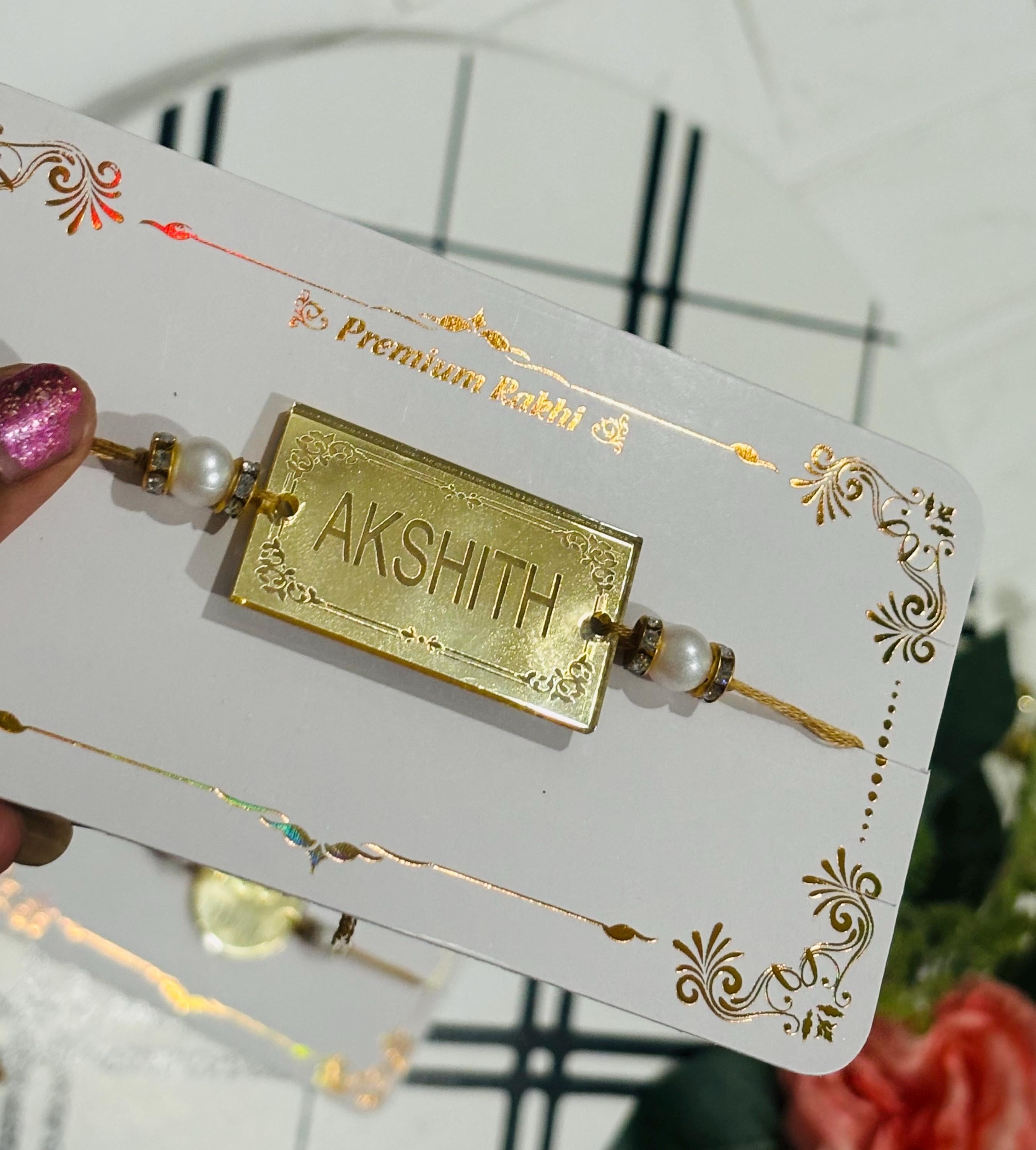 Gold Acrylic Rakhi, Engraved Rakhis, Rakhi, Rakhi for Brother, Rakhis, Custom Rakhis, Personalized Rakhis, Acrylic Rakhi, Custom Name Rakhis
