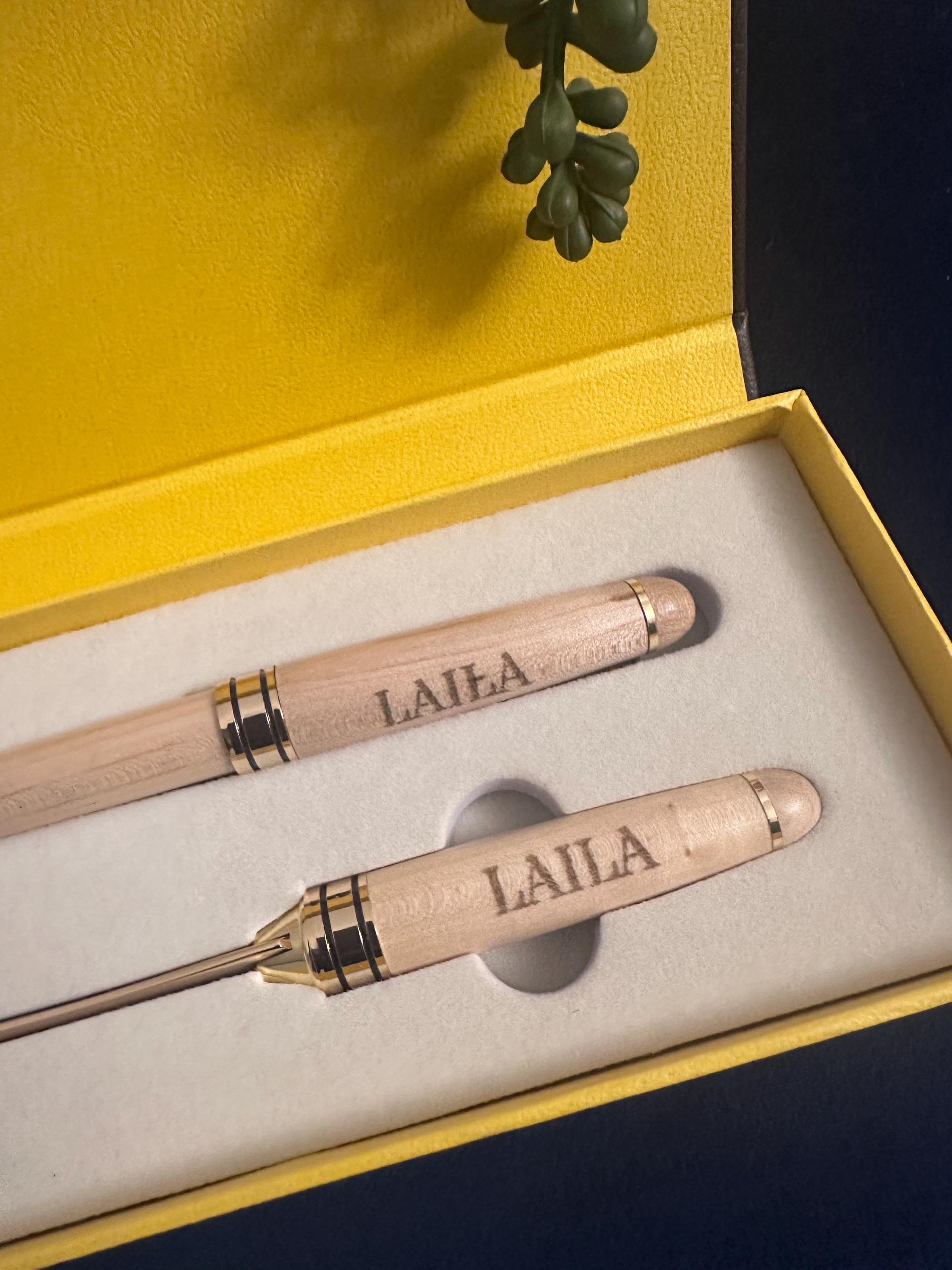 Maple Desk Gift Set with Pen and Letter Opener, Engraved Pen Set with Leather Case, Laser Engraved Pen Set with Laser Engraved Case