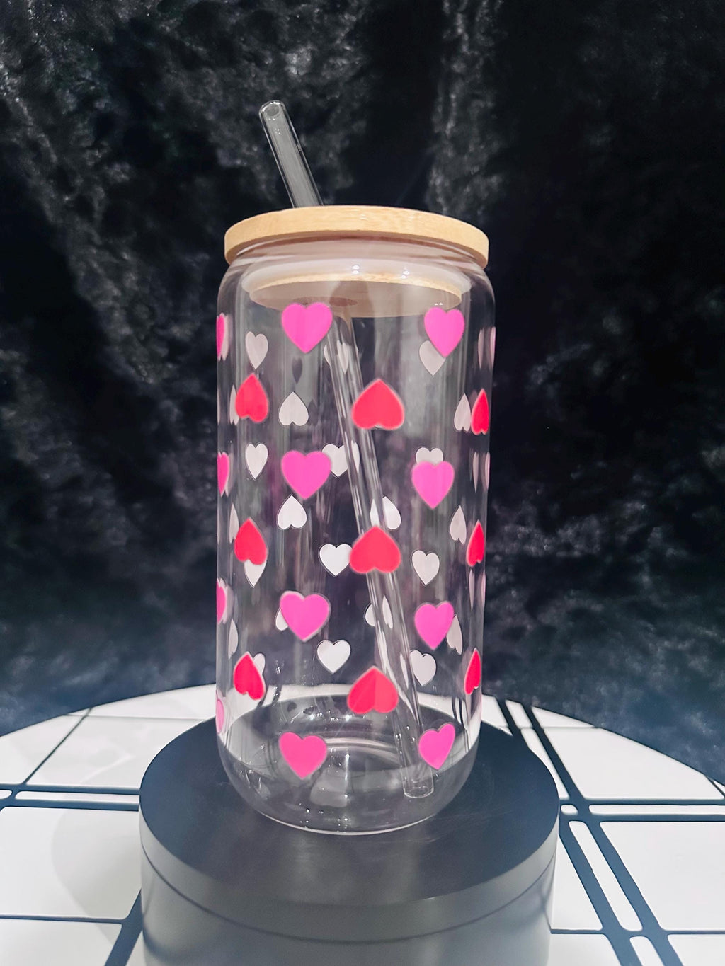 valentine Glass can, Hearts Glass can, 16oz Glass can, Libby Glass Can, Valentine Gifts for her, Valentine Gifts, Hearts Love Glass Can