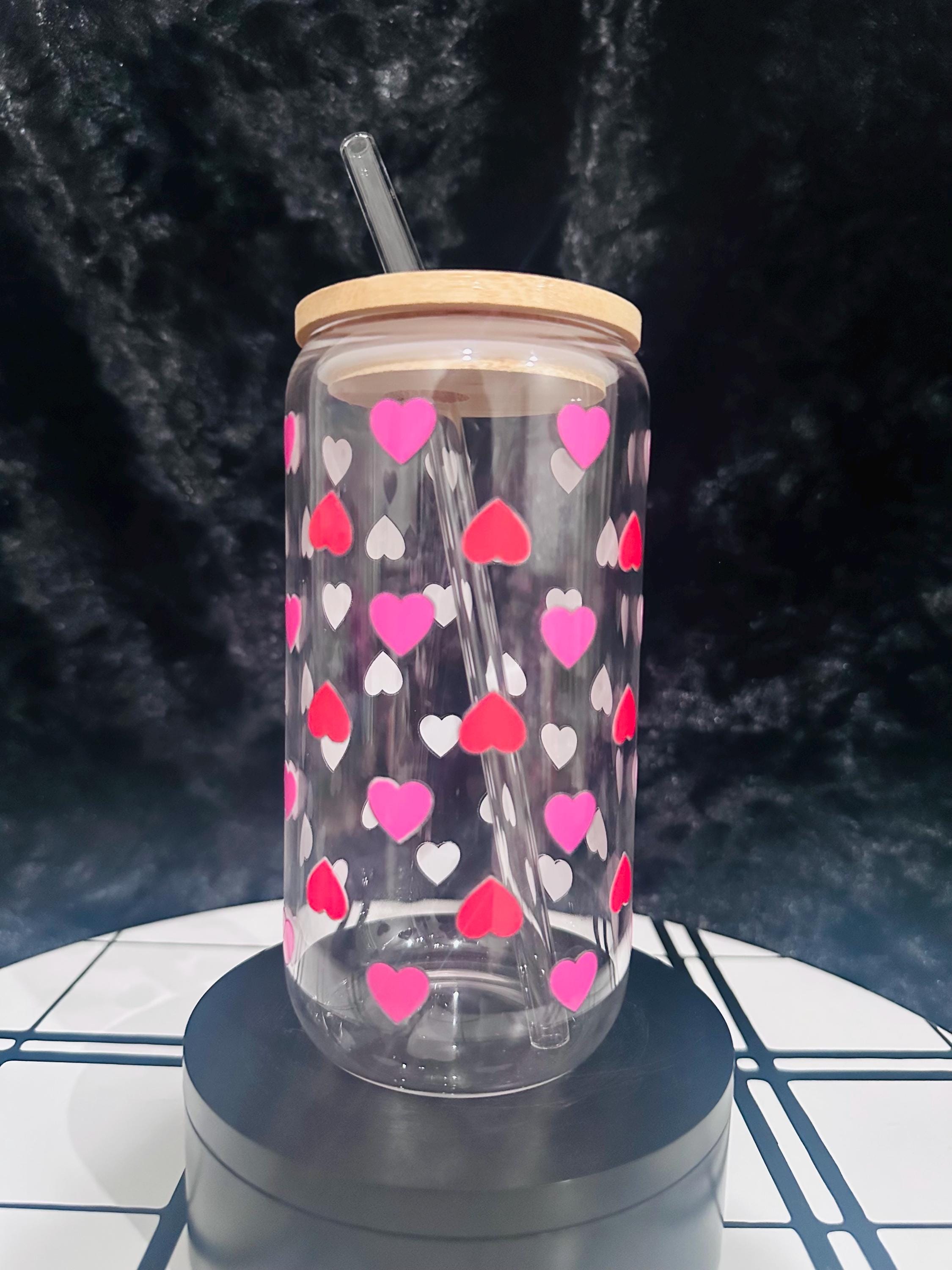valentine Glass can, Hearts Glass can, 16oz Glass can, Libby Glass Can, Valentine Gifts for her, Valentine Gifts, Hearts Love Glass Can