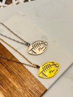 Personalized football necklaces in gold and silver engraved Mom