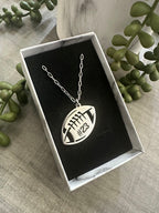 Silver personalized football necklace engraved number 23 in gift box