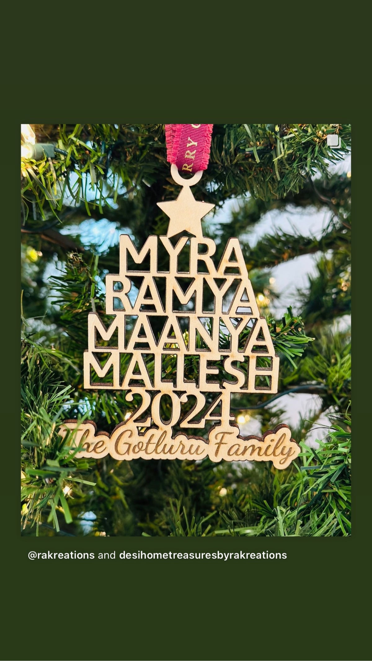 Personalized Family Names Christmas Tree Ornament
