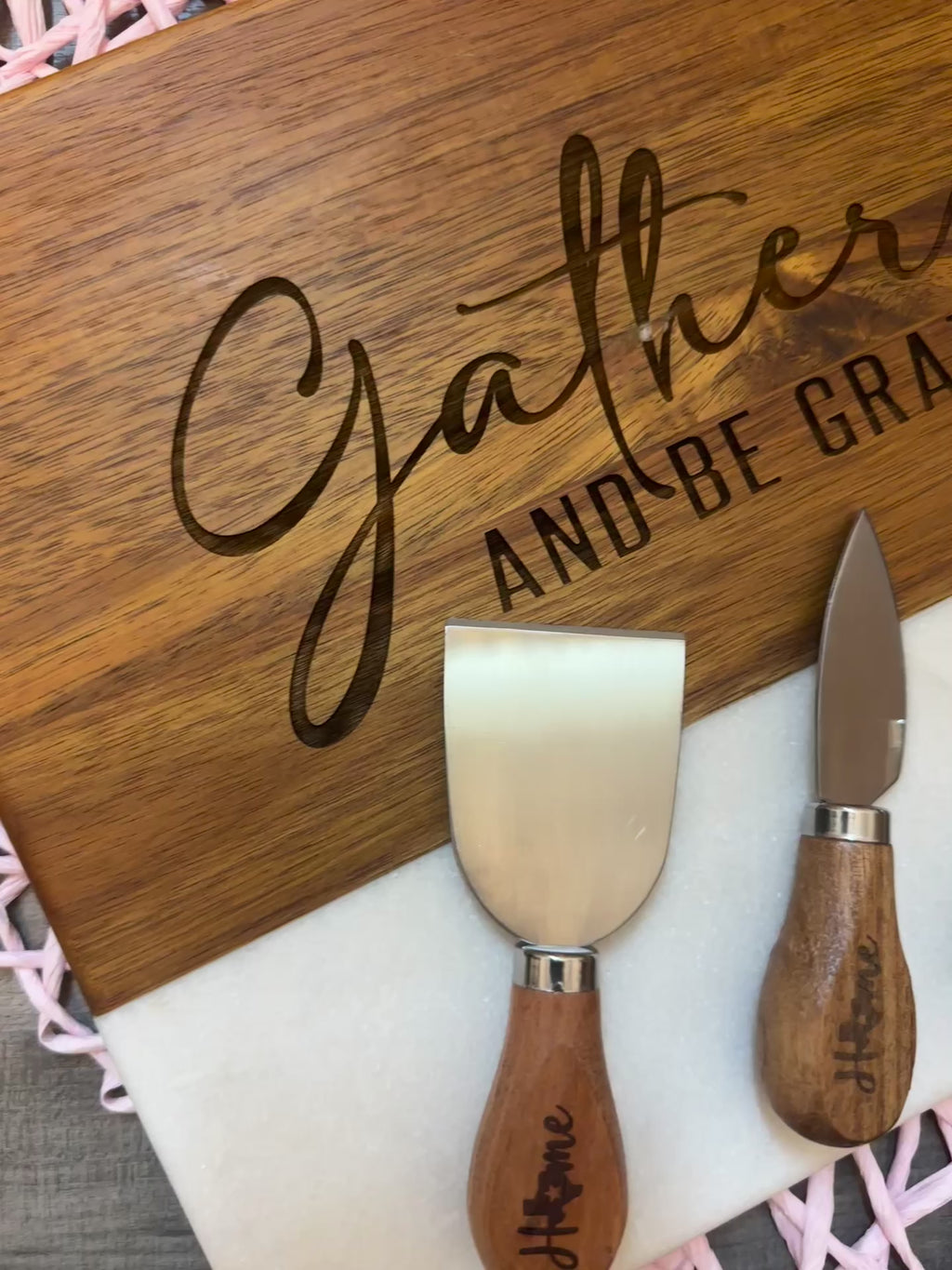Custom Charcuterie Board & Cheese Knife Set | Marble & Acacia | Personalized Gift | Monogram | Wedding | Housewarming | Zip Code Engraving